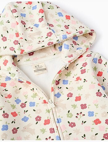 Sweat zippé en coton peigné à capuche à motif floral