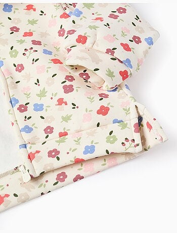 Sweat zippé en coton peigné à capuche à motif floral