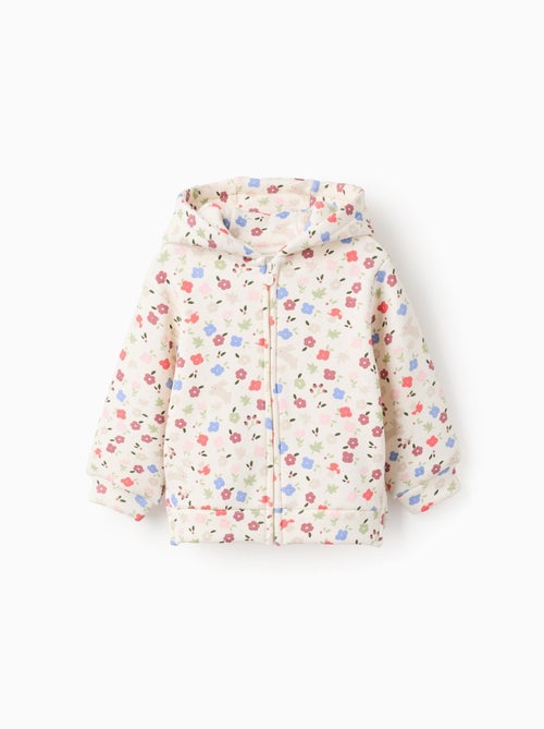 Sweat zippé en coton peigné à capuche à motif floral - Kiabi