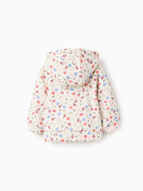 Sweat zippé en coton peigné à capuche à motif floral - Kiabi