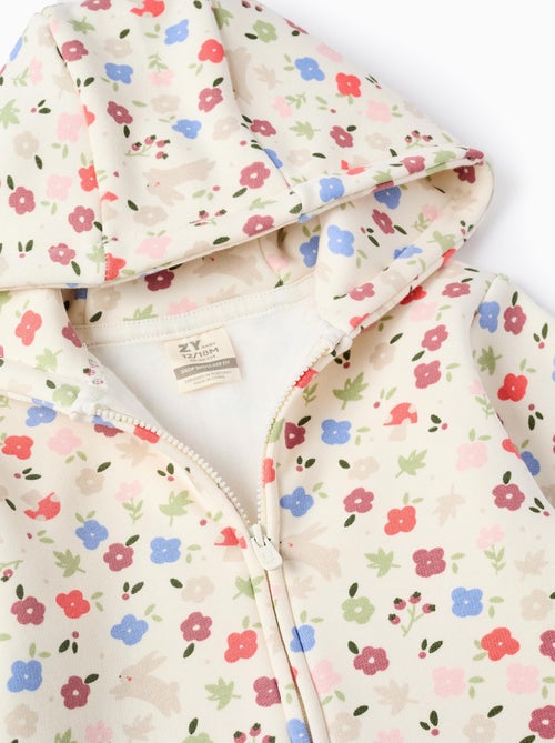 Sweat zippé en coton peigné à capuche à motif floral - Kiabi