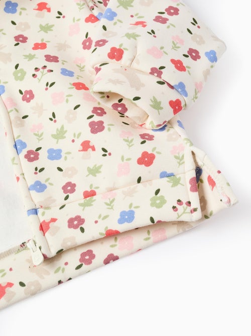 Sweat zippé en coton peigné à capuche à motif floral - Kiabi