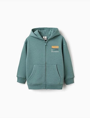 Sweat zippé en coton peigné à capuche avec imprimé Be Spontaneous
