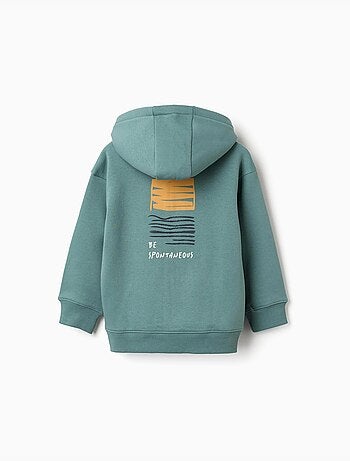 Sweat zippé en coton peigné à capuche avec imprimé Be Spontaneous