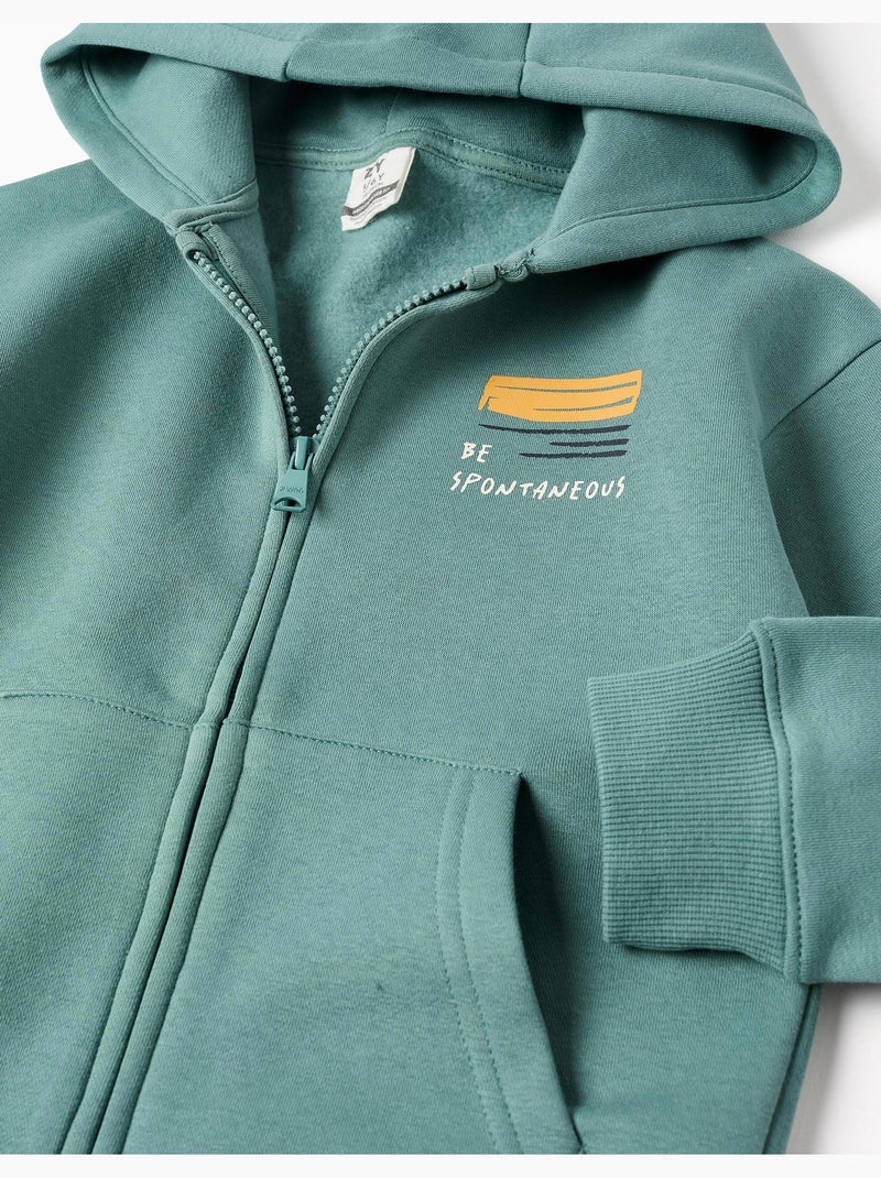 Sweat zippé en coton peigné à capuche avec imprimé be spontaneous Vert clair - Kiabi