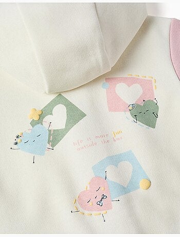 Sweat zippé en coton peigné à capuche avec imprimés cœurs