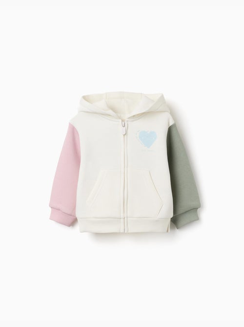 Sweat zippé en coton peigné à capuche avec imprimés cœurs - Kiabi