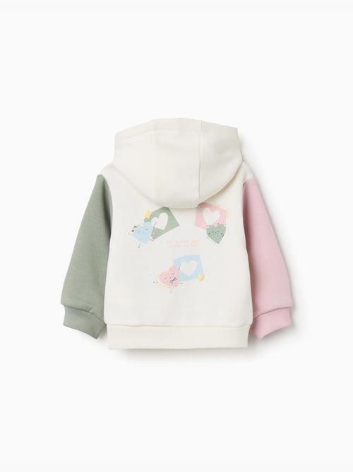 Sweat zippé en coton peigné à capuche avec imprimés cœurs - Kiabi