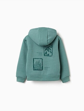 Sweat zippé en coton peigné à capuche avec imprimés floraux