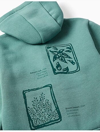 Sweat zippé en coton peigné à capuche avec imprimés floraux