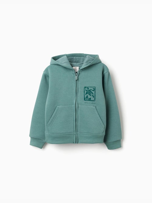 Sweat zippé en coton peigné à capuche avec imprimés floraux - Kiabi