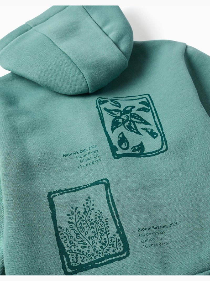 Sweat zippé en coton peigné à capuche avec imprimés floraux Vert clair - Kiabi