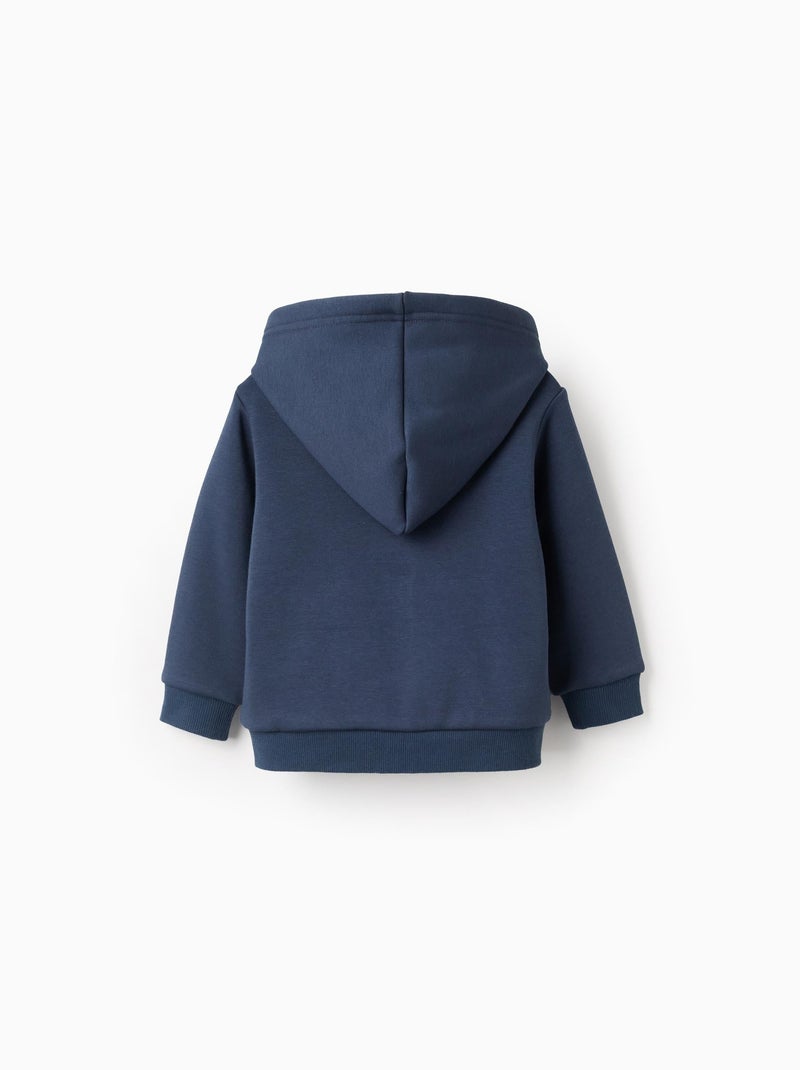Sweat zippé en coton peigné à capuche Bleu foncé - Kiabi