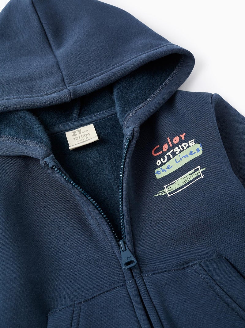 Sweat zippé en coton peigné à capuche Bleu foncé - Kiabi