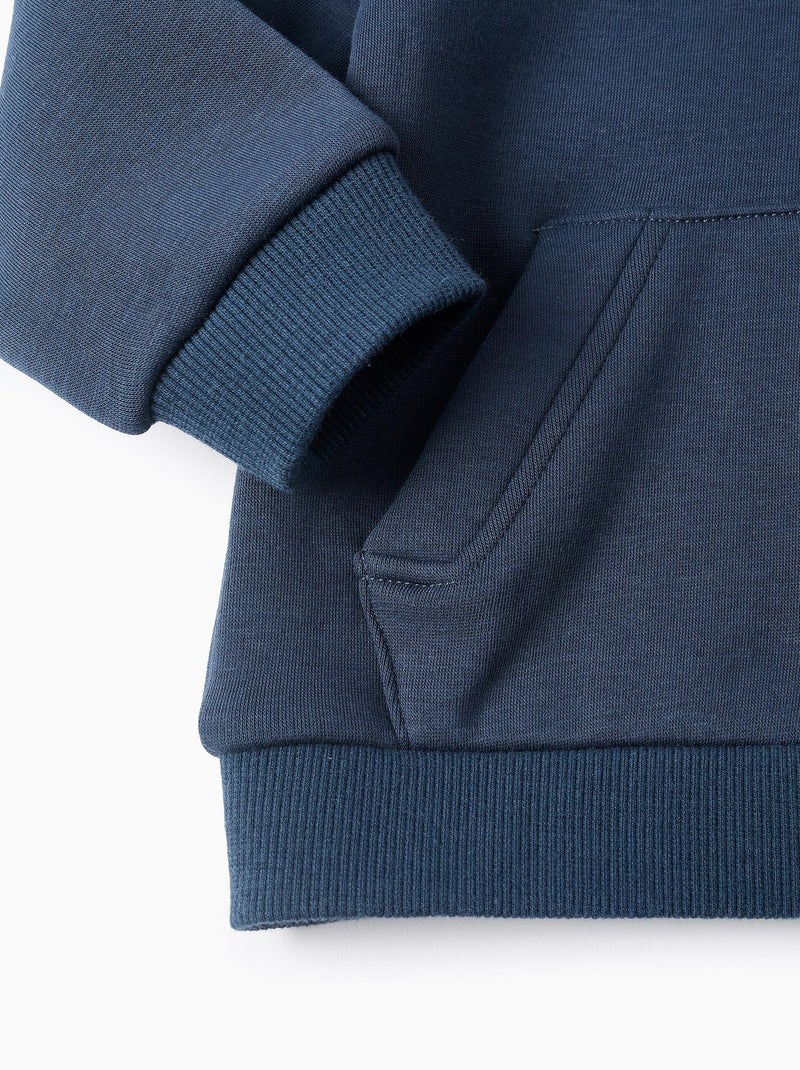 Sweat zippé en coton peigné à capuche Bleu foncé - Kiabi