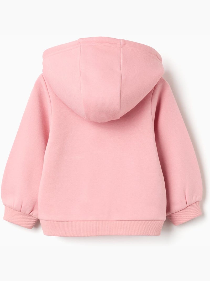 Sweat zippé en coton peigné à capuche et avec imprimé Rose - Kiabi