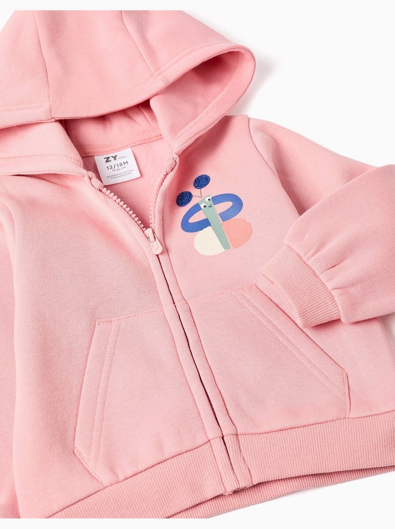 Sweat zippé en coton peigné à capuche et avec imprimé Rose - Kiabi