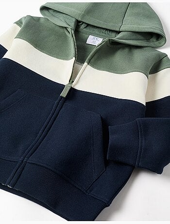 Sweat zippé en coton peigné à capuche et bloc de couleurs