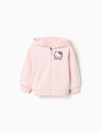 Sweat zippé en coton peigné à capuche et imprimé Hello Kitty