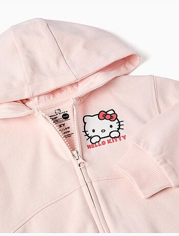 Sweat zippé en coton peigné à capuche et imprimé Hello Kitty