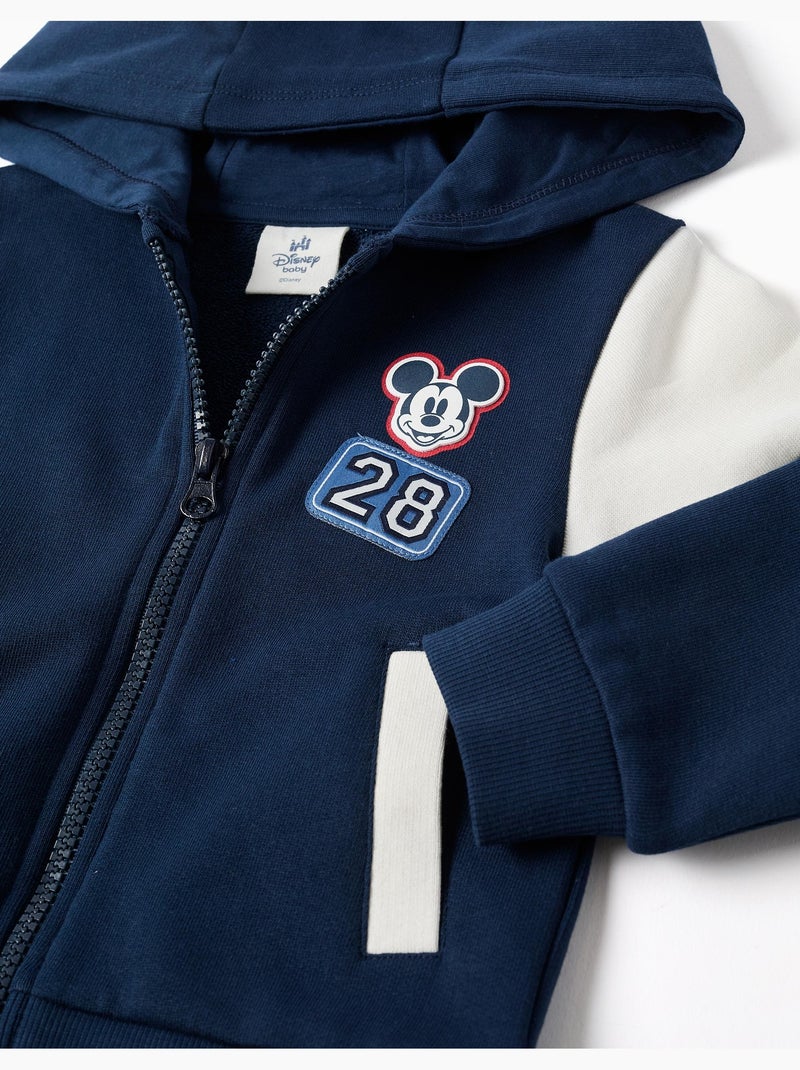 Sweat zippé en coton peigné à capuche et imprimés mickey Bleu foncé - Kiabi