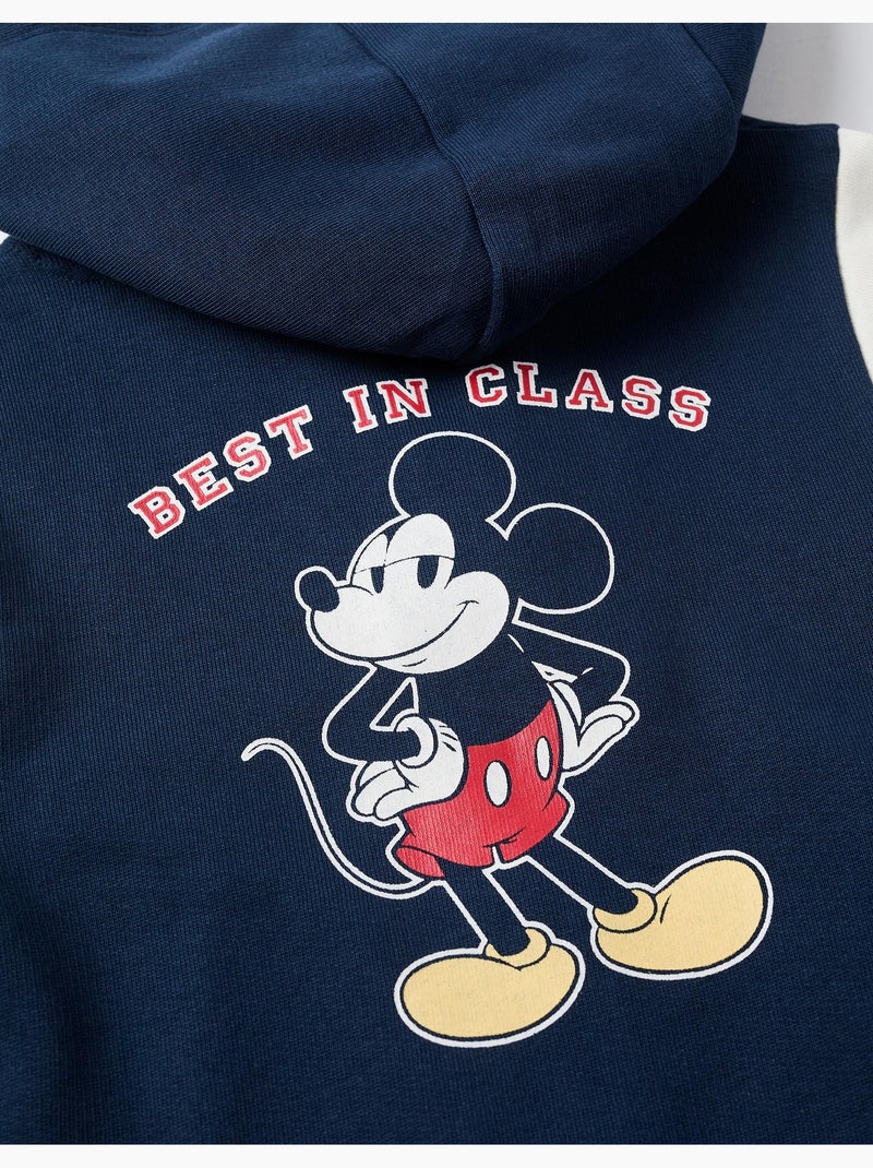 Sweat zippé en coton peigné à capuche et imprimés mickey Bleu foncé - Kiabi