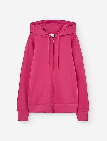 Sweat zippé en coton peigné à capuche et poches latérales