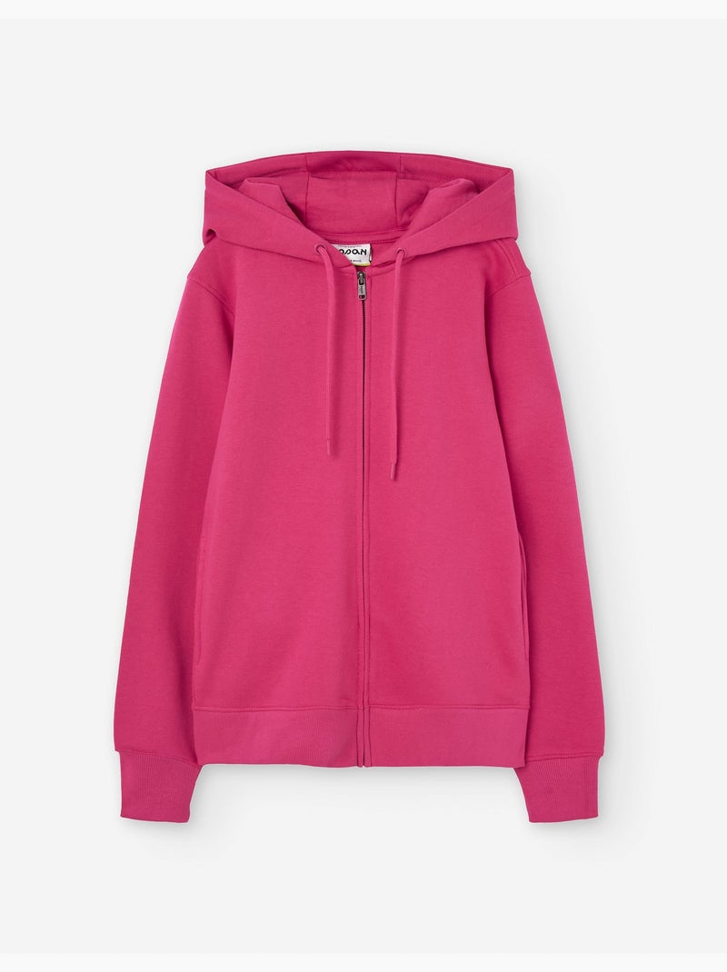 Sweat zippé en coton peigné à capuche et poches latérales Rose - Kiabi