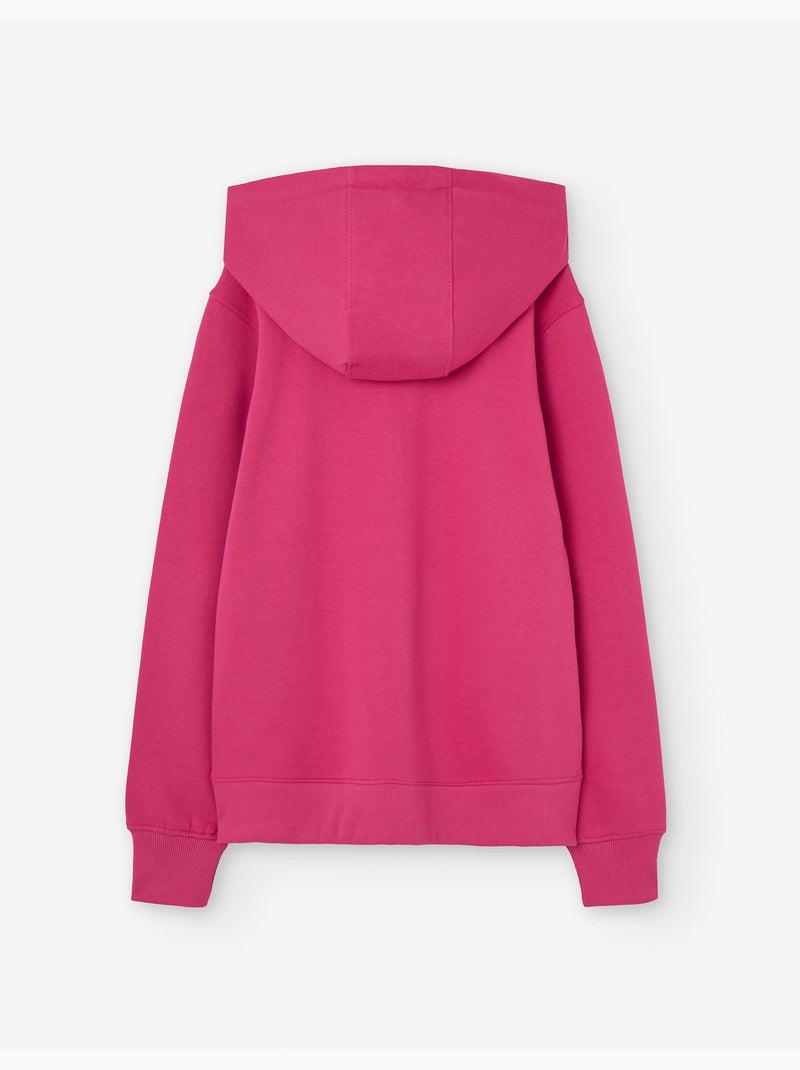 Sweat zippé en coton peigné à capuche et poches latérales Rose - Kiabi