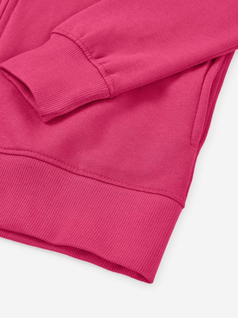 Sweat zippé en coton peigné à capuche et poches latérales Rose - Kiabi