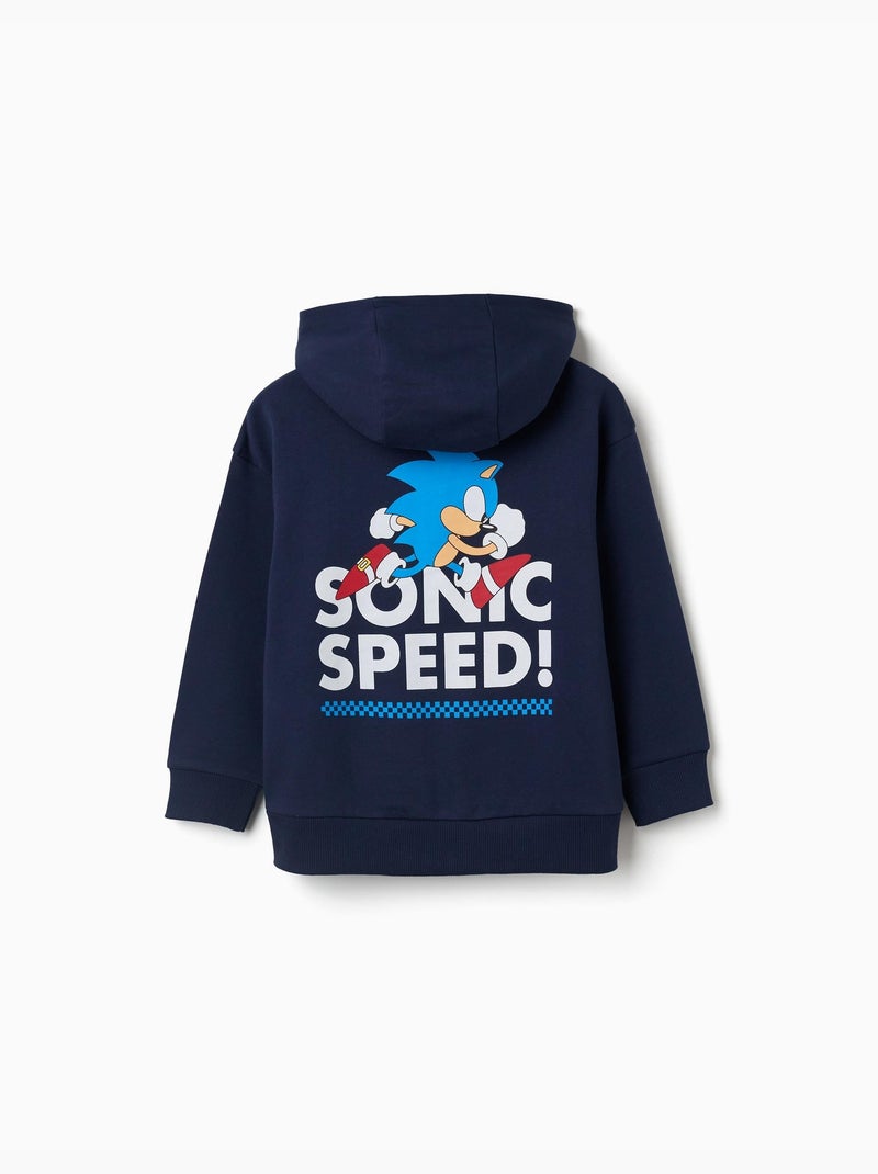 Sweat zippé en coton peigné avec capuche et Sonic Bleu foncé - Kiabi