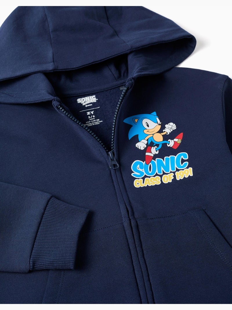 Sweat zippé en coton peigné avec capuche et Sonic Bleu foncé - Kiabi