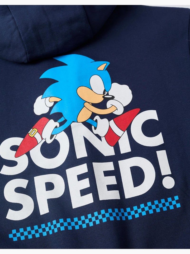 Sweat zippé en coton peigné avec capuche et Sonic Bleu foncé - Kiabi