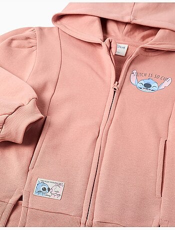 Sweat zippé en coton peigné en molleton avec capuche et imprimés stitch