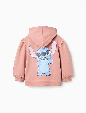 Sweat zippé en coton peigné en molleton avec capuche et imprimés stitch