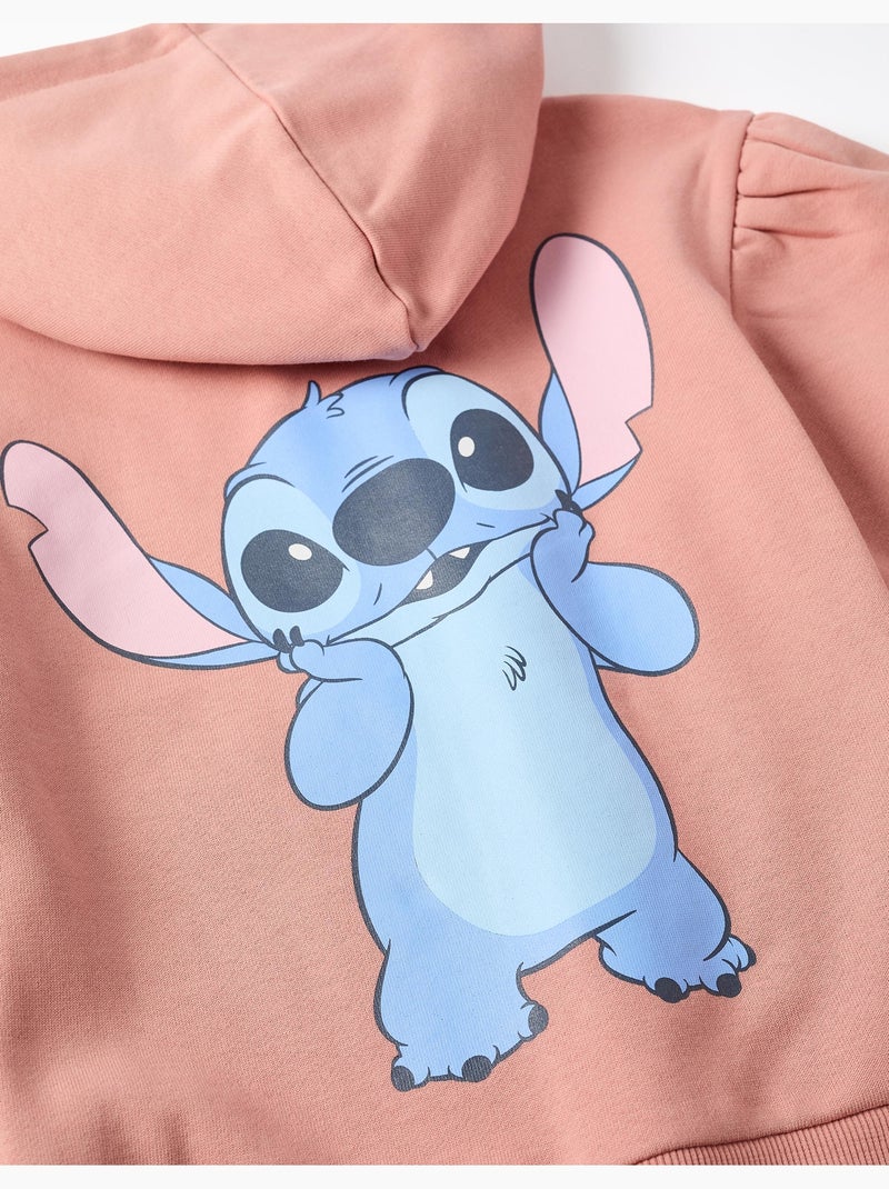 Sweat zippé en coton peigné en molleton avec capuche et imprimés Stitch Rose - Kiabi