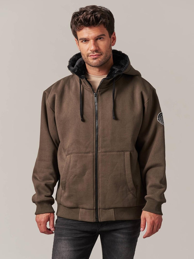 Sweat zippé en imitation fourrure et coton molletoné pour homme 'Deeluxe' Marron chocolat - Kiabi