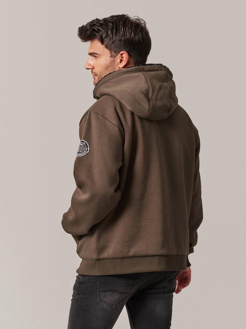 Sweat zippé en imitation fourrure et coton molletoné pour homme 'Deeluxe' Marron chocolat - Kiabi