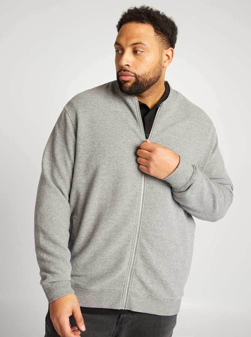 Sweat zippé en maille à rayures Gris - Kiabi