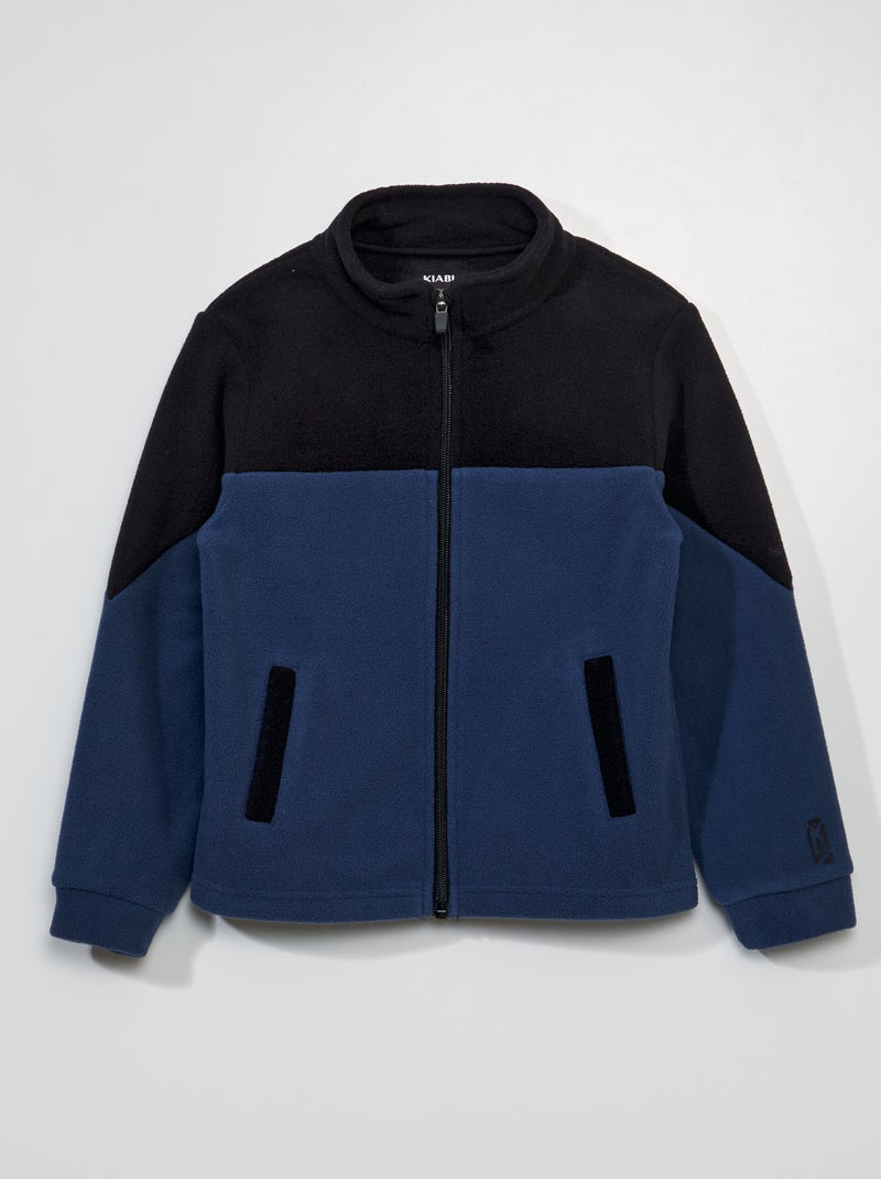 Sweat zippé en maille polaire Noir/bleu - Kiabi