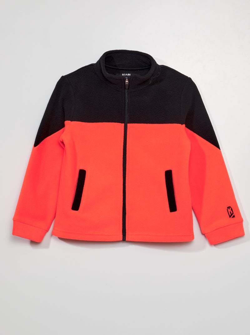 Sweat zippé en maille polaire Noir/orange - Kiabi