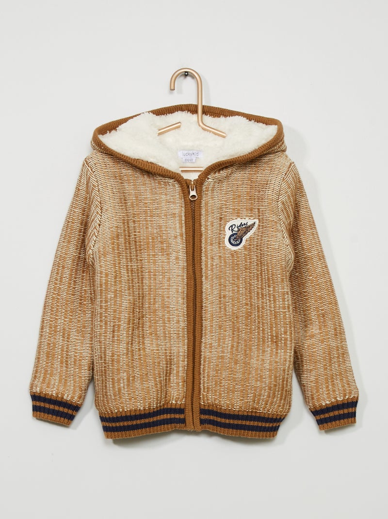 Sweat zippé en maille tricot doublé effet moutonné beige - Kiabi