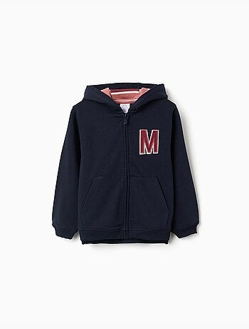 Sweat zippé en molleton à capuche avec M brodé