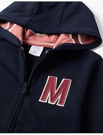 Sweat zippé en molleton à capuche avec M brodé
