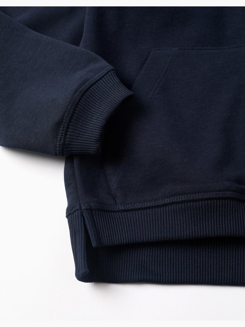 Sweat zippé en molleton à capuche avec M brodé Bleu foncé - Kiabi