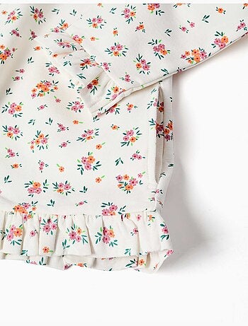 Sweat zippé en molleton à capuche avec motif floral