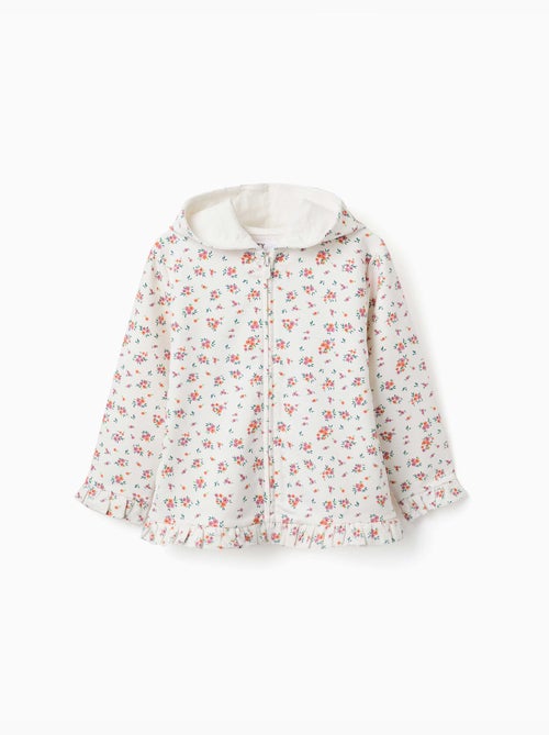 Sweat zippé en molleton à capuche avec motif floral - Kiabi
