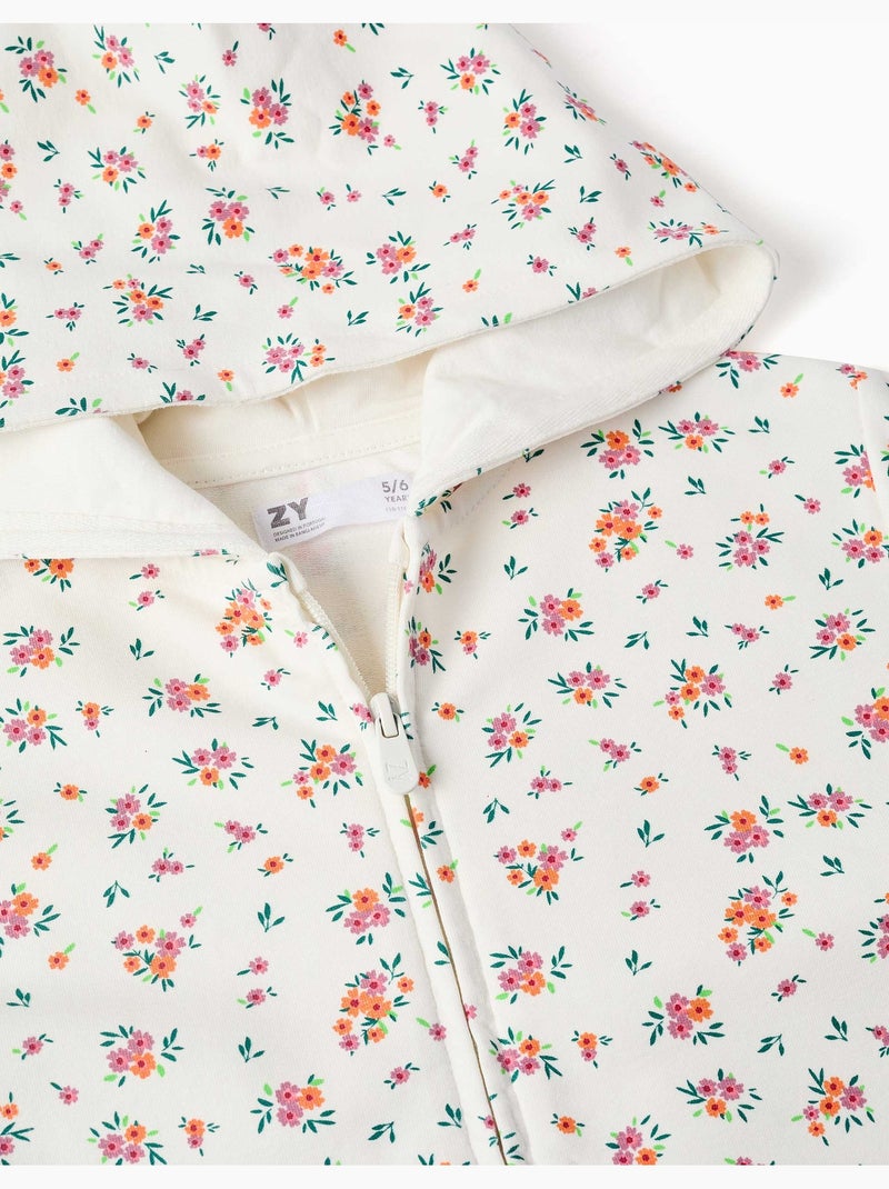 Sweat zippé en molleton à capuche avec motif floral Beige clair - Kiabi