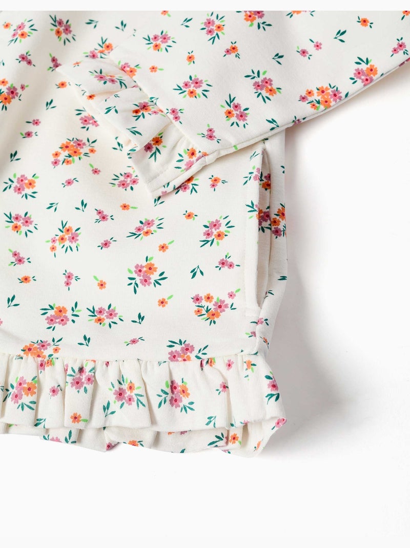 Sweat zippé en molleton à capuche avec motif floral Beige clair - Kiabi
