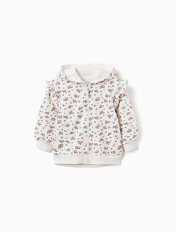 Sweat zippé en molleton à capuche avec motif floral